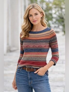 Lauren Ralph Lauren Petite Women’s Sweater Size PXS Striped 3/4